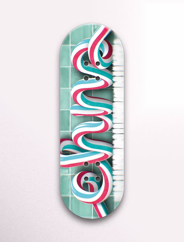 Diseño de tabla skate fingerboard con pasta de dientes hecha por Carlos Asencio