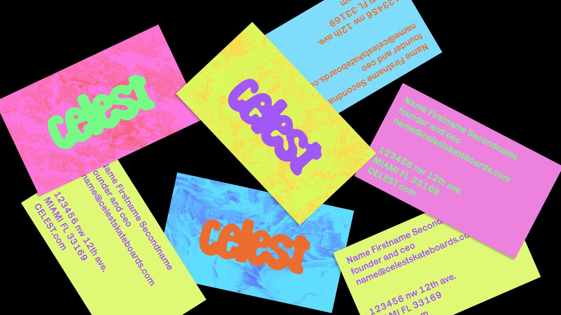 Diseño de tarjetas de visita para Celest Skateboards